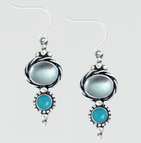 Sterling Silver Drop Dangle Earrings With Blue Topaz And Turquoise